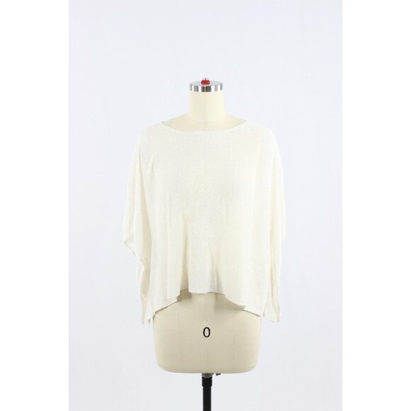 EILEEN FISHER Ivory White Hemp Bled Knit Poncho Box Blouse Top, Size S - Picture 2 of 13